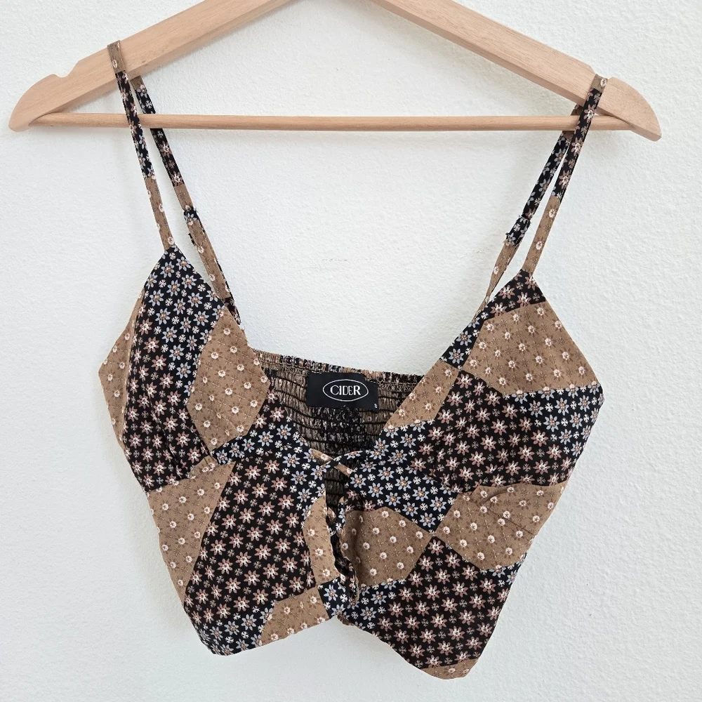 Cider‎ Boho Crop Floral Brown Top Size Small